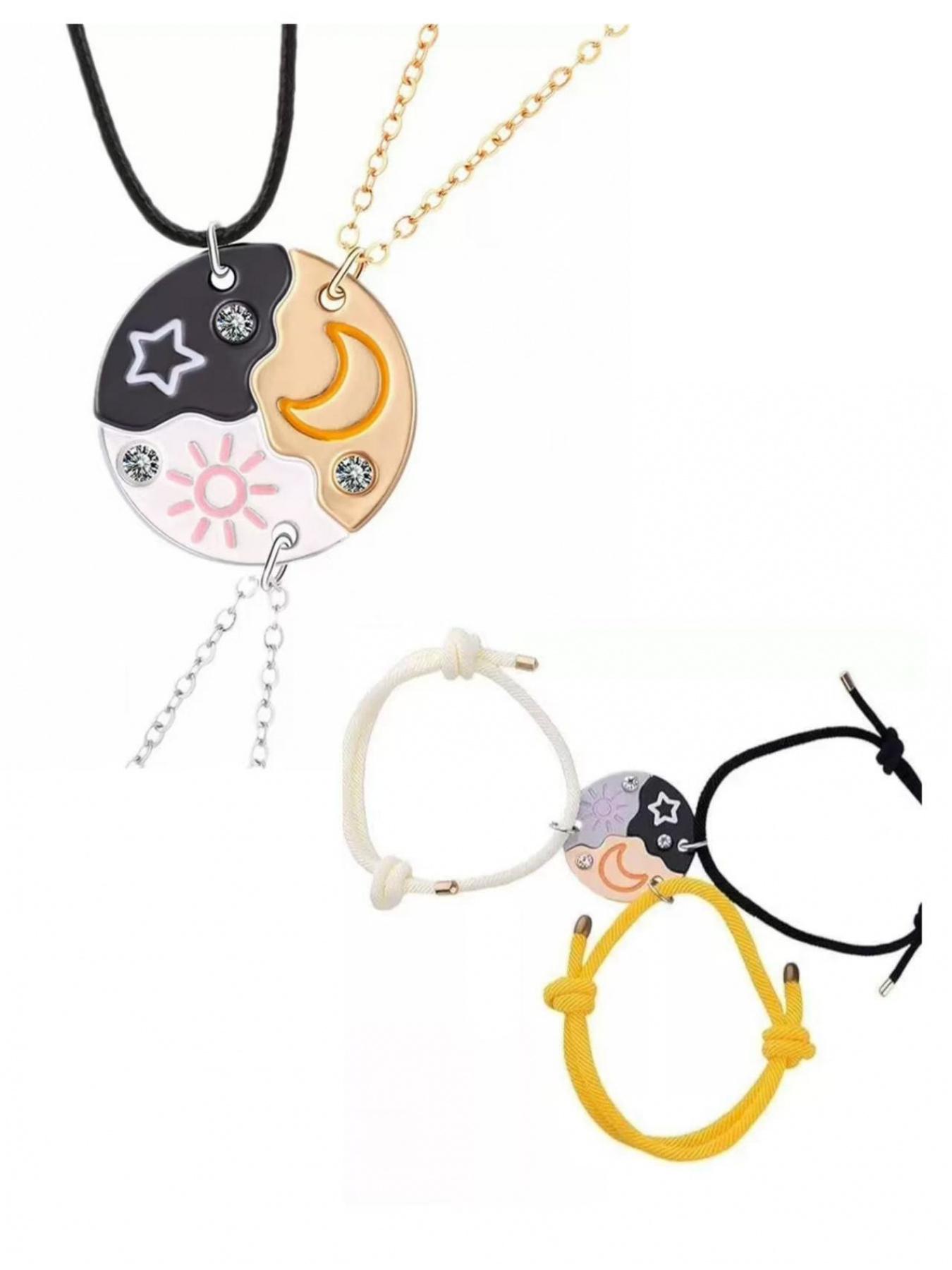 Set of 3 Round Rhinestone Star Moon Sun Friendship Necklaces BFF Best Friends Forever Fantasy Cute Pendant for Unbreakable Friendship