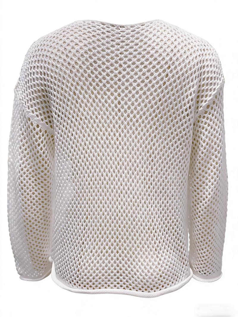 Women's Solid Color V-Neck Long Sleeve Hollow Out Button Knit Cardigan Sweater, Casual Fashion Pullover for Spring & Fall