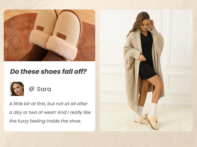 OOW Women's Cozy House Slippers Memory Foam Soft Warm Fuzzy Slippers for Indoor & Outdoor Use Soft Knit Comfort Easy Slip-On Design Footwear Girl