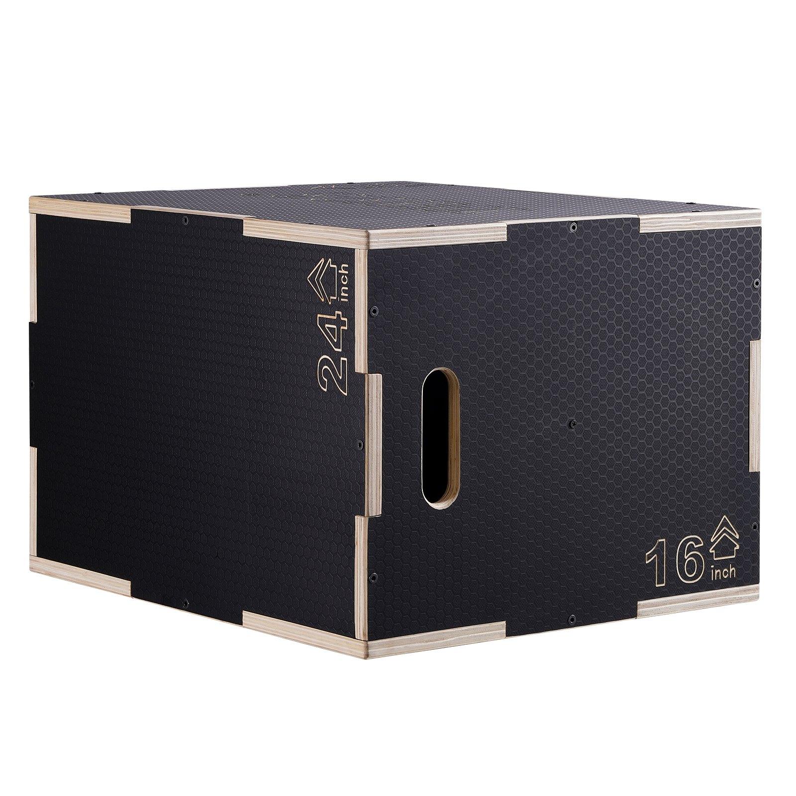 【FathersDayGift】VEVOR 3 in 1 Plyometric Jump Box, 24/20/16 Inch Wooden Plyo Box, Platform & Jumping Agility Box, Anti-Slip Fitness Exercise Step Up Box for Home Gym Training, Conditioning Strength Training, Black