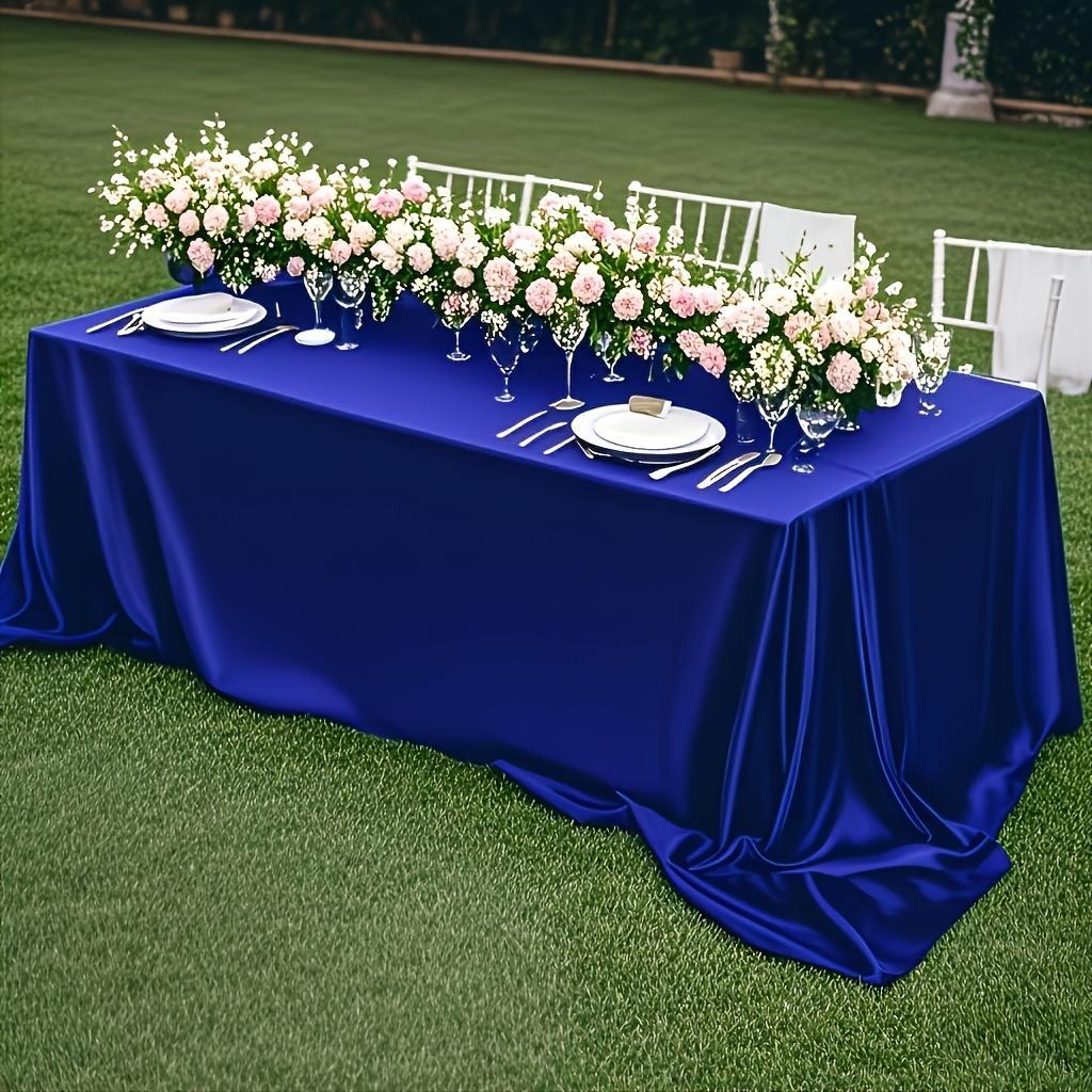 1pc Elegant Navy Blue Satin Tablecloth - Rectangular Polyester, Smooth Glossy Finish, Perfect for Weddings, Birthdays, Graduations, Dining Room, Picnics, and Outdoor Events, Outdoor Event Accessory | Elegant Table Setting | Glossy Finish Fabric