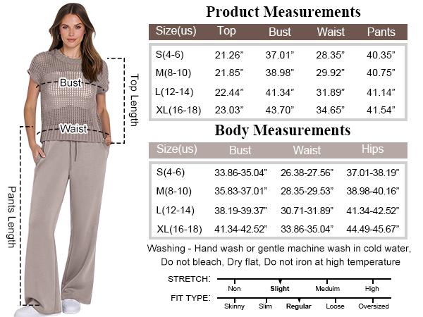 ANRABESS Women Two Piece Outfits Crochet Sheer Knit Sweater Top Wide Leg Pants Lounge Matching Sets Sweatsuit Travel Clothes Minimalist Matching sets