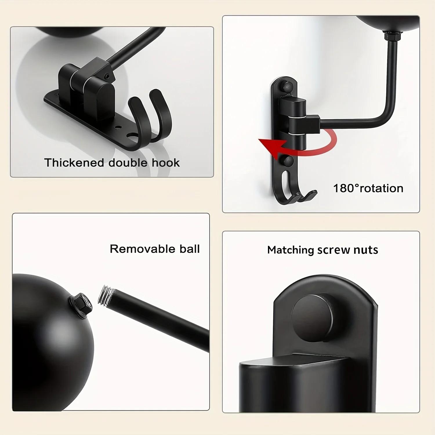 Heavy-Duty Aluminum Alloy 180° Rotatable Motorcycle Helmet Wall Rack, High-Quality Helmet Holder with Hooks, Reliable Storage for Helmets & Caps