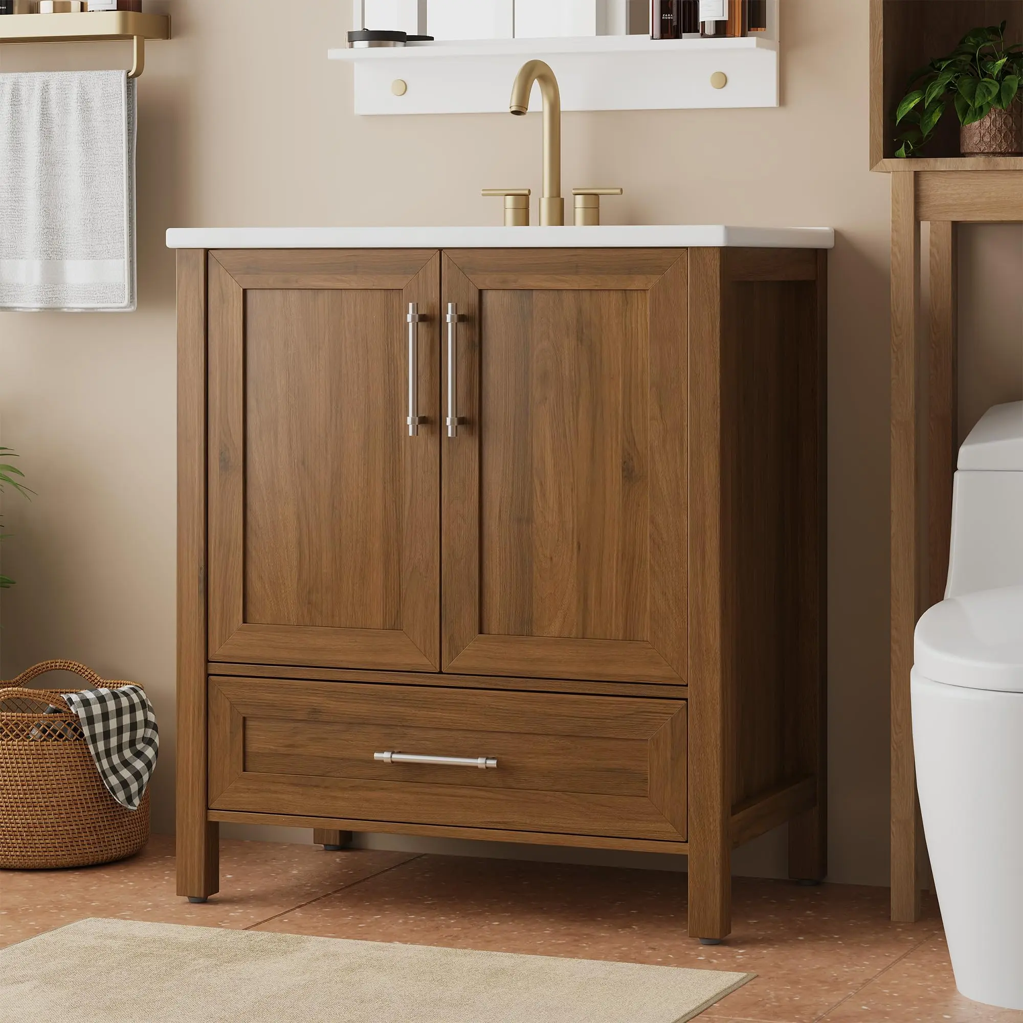 GARVEE 30" Bathroom Vanity with Sink with Waterproof Foot,Walnut