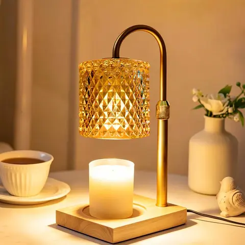 Car Interior Flameless Scented Candle Lamp - 2-Bulb Wooden Base, Glass Convallaria Decor, Adjustable Height, Timer Control, Study-Ready Calm, Soothing Apartment Accessory, Bathroom-Safe