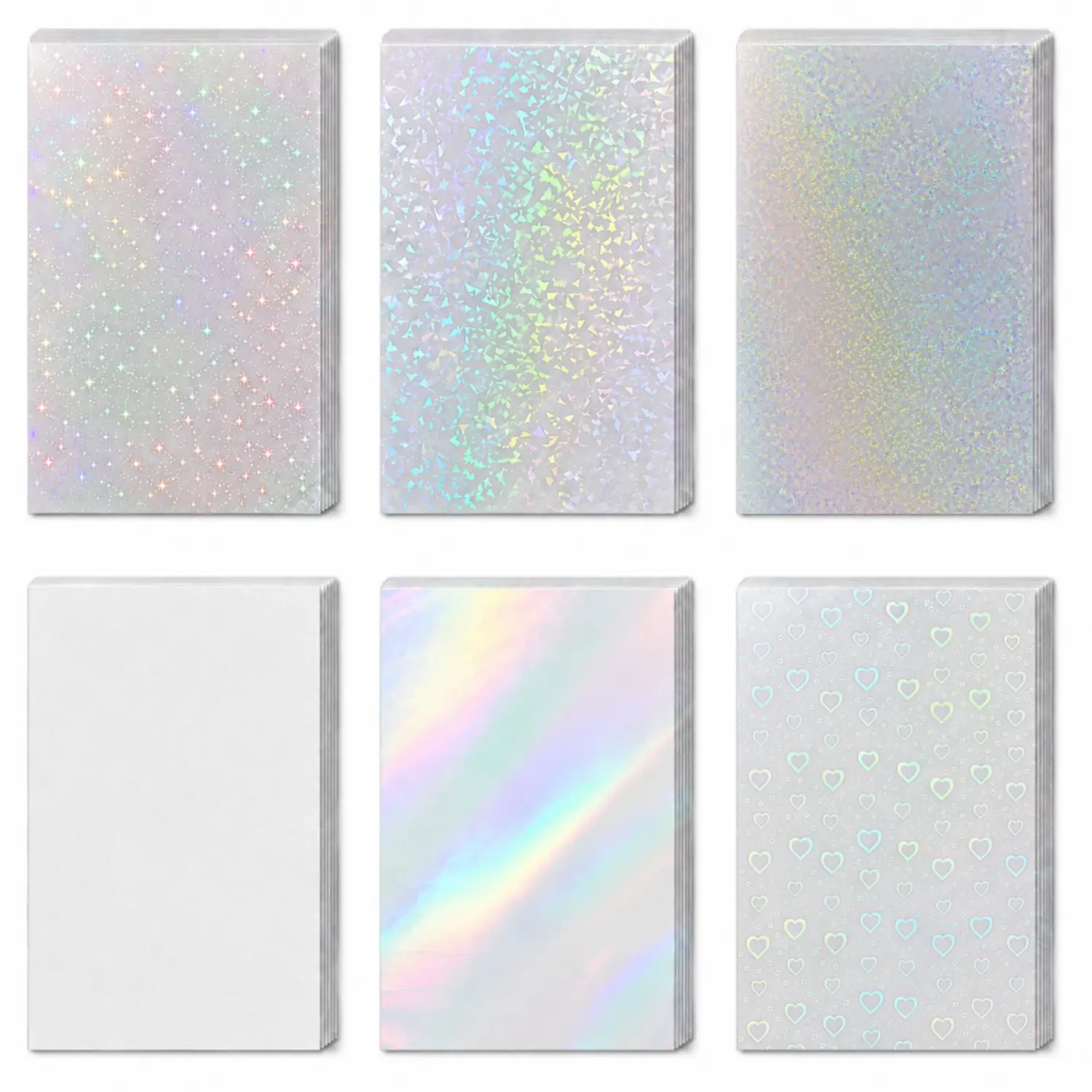 60 Sheets Holographic Sticker Laminate Sheets, 6 Styles Clear Self Adhesive Waterproof Overlay Film, 8.5 x 11 Inch Vinyl Sheets for Stickers, Photos, Labels, Scrapbooking and DIY Crafts Transparent Stickers