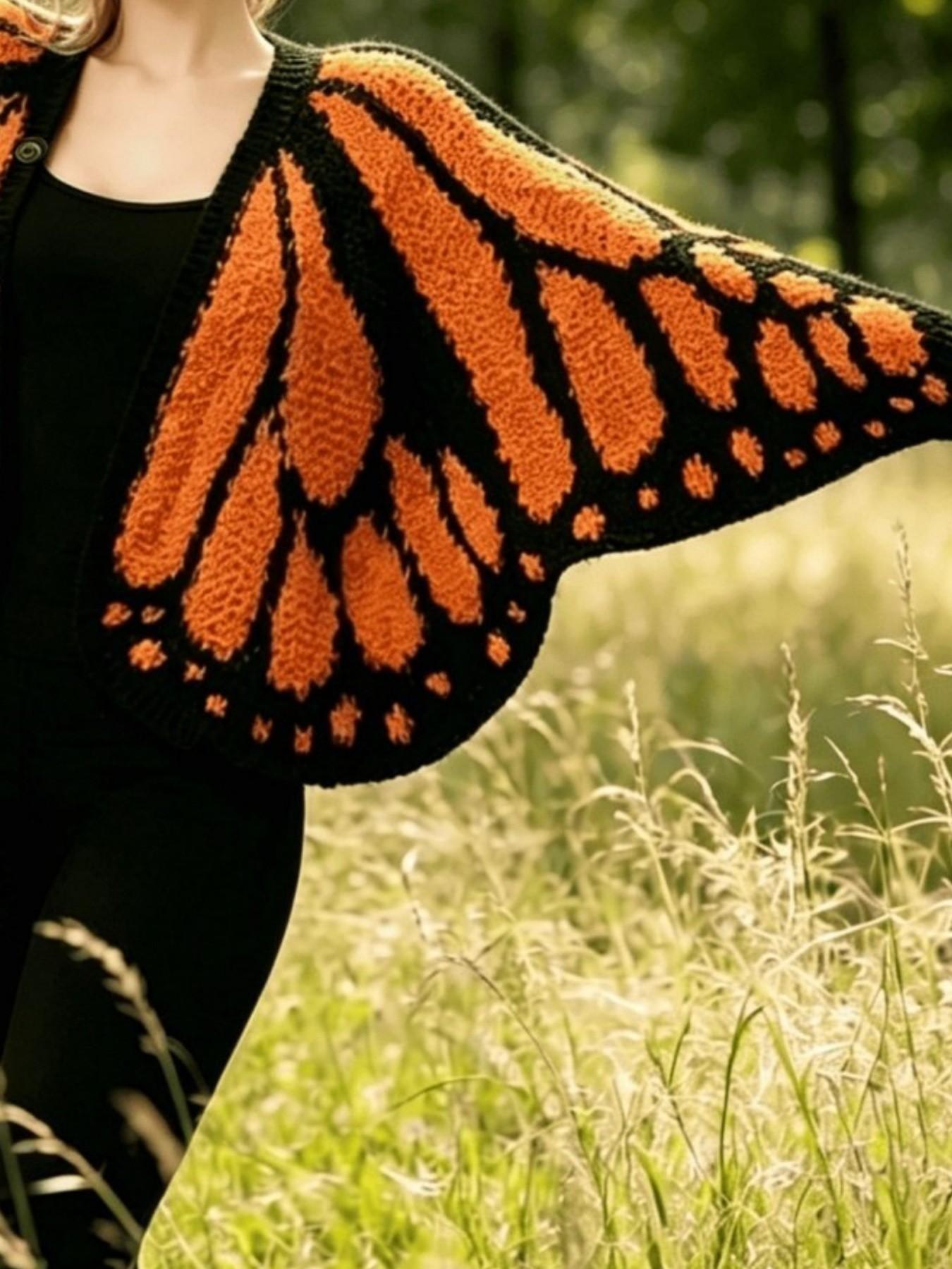 Emperor Butterfly Cape Shawl, Knitted Asymmetrical Open Front Sweater, Hand-Knitted Butterfly Shawl, Decorative Shawl for Women, Fashion Knit Shawl