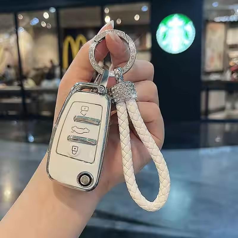 Car Key Protective Cover with Keychain For Audi C5 C6 R8 A1 A3 A4 A5 A6 A7 Q3 Q5 Q7 S6 B6 B7 B8 8p 8v 8L TT Rs Rs3,Women Gift Car Decoration Accessories