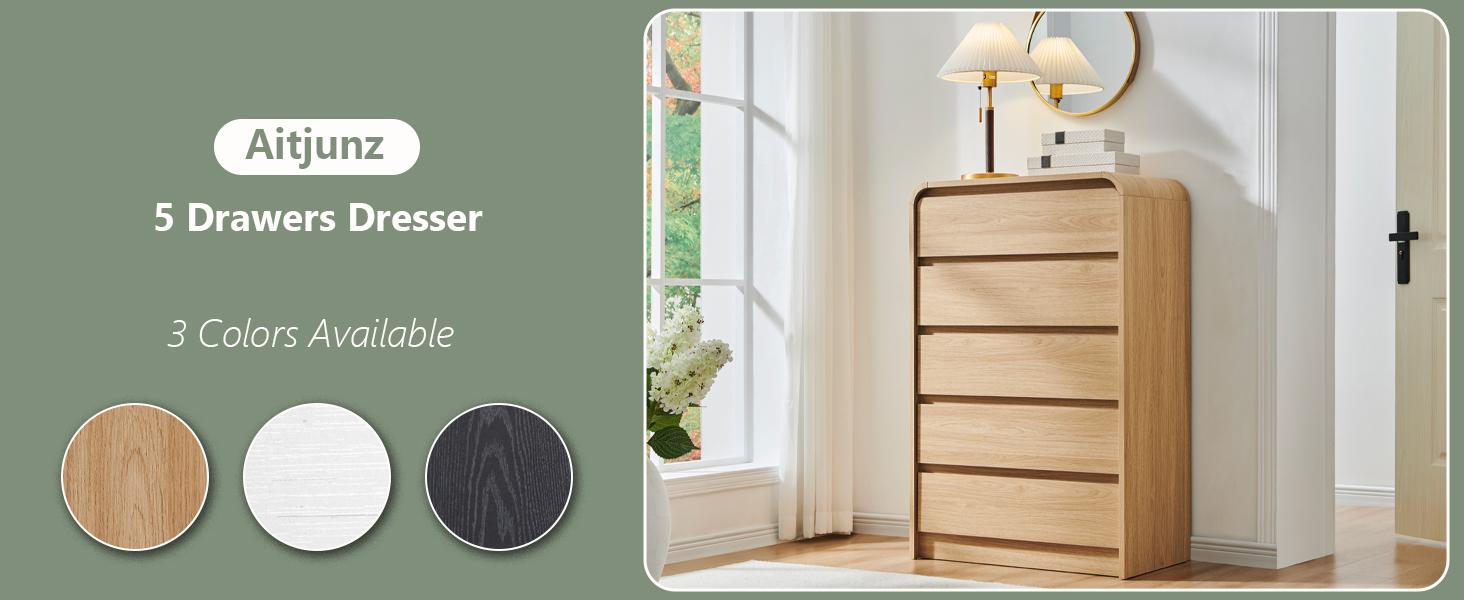 Aitjunz Modern 8 Drawers Dresser for Bedroom, 55" Wide Dressers & Chest of Drawers w/Curved Profile Design, Wood Mid Century Storage Dressers Organizer for Bedroom, Living Room, Natural Oak