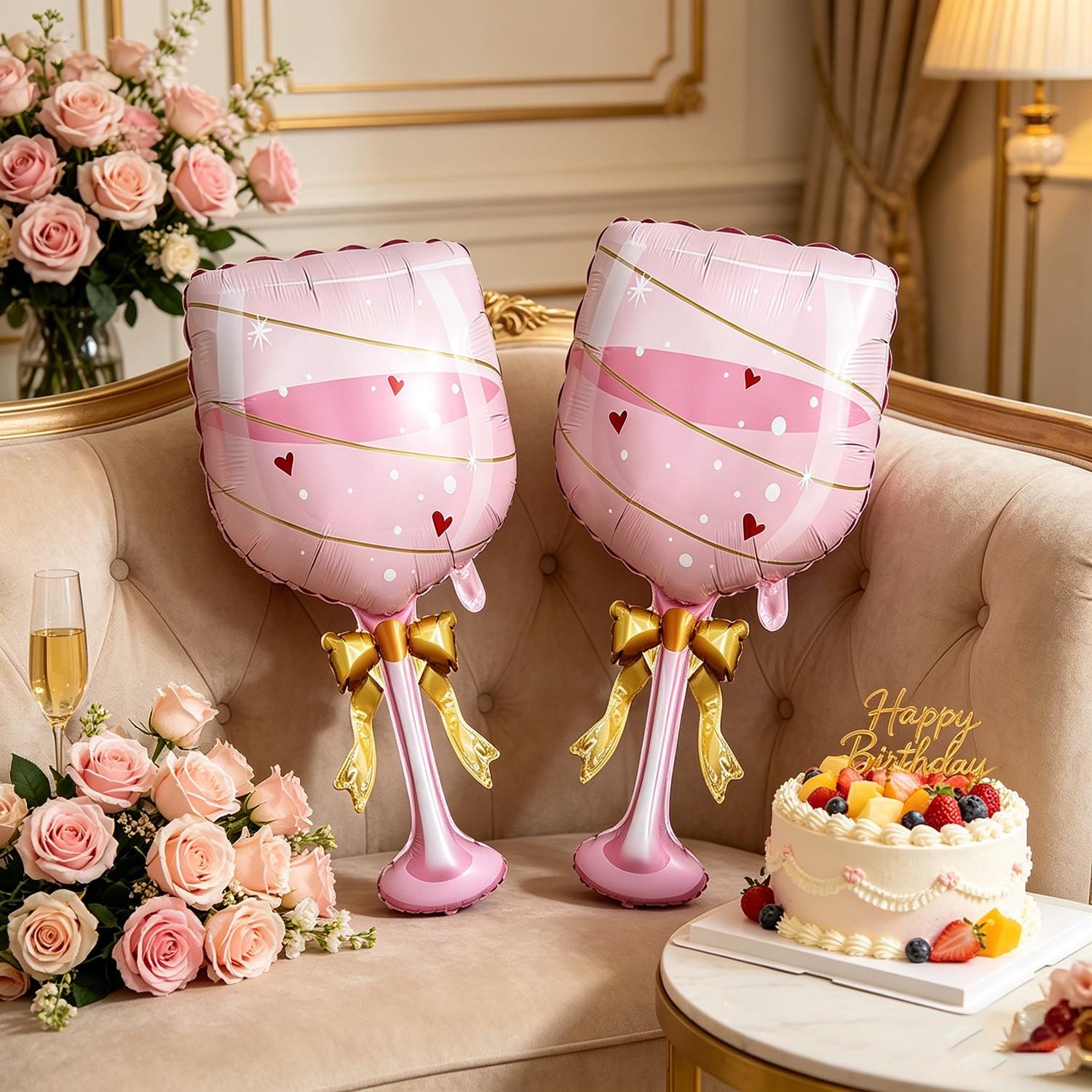 2-Pack 35.04-Inch Champagne Cup Balloon Set, Party Balloons, Cute Design, Perfect for Birthday, New Year, Wedding, Anniversary, Photo Props