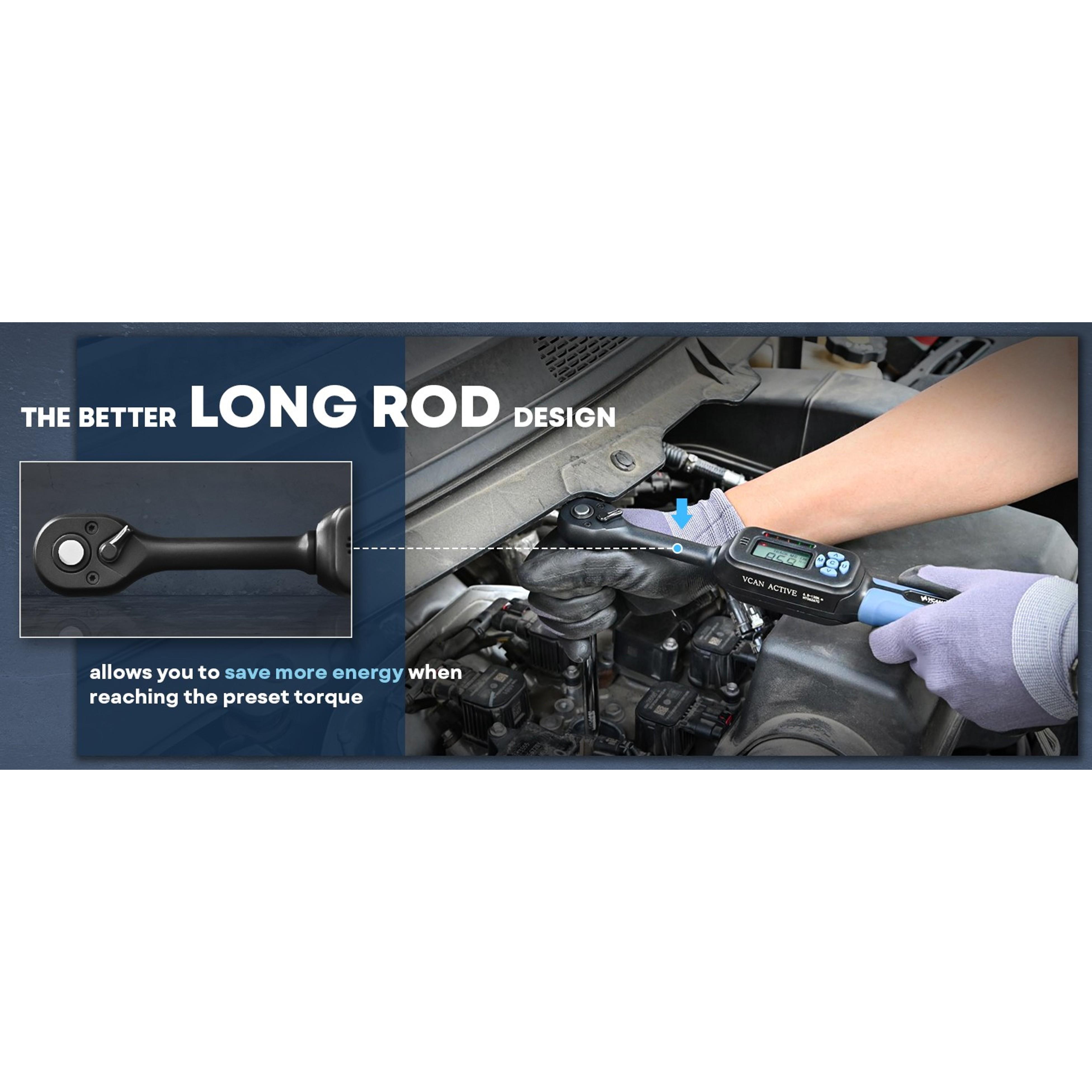 Digital Torque Wrench ±1% Average Test Accuracy 3/8 Drive 2.21-44.25 Ft.Lb with Buzzer & LED Flash Universal Joint & 6" Extension Bar for Bike Moto Car