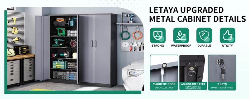 Letaya Metal Storage Cabinet with Lock Door and 5 Shelves, Steel Garage Tool Cabinet for Home Office Utility Room 72" H X 36" W X18 D