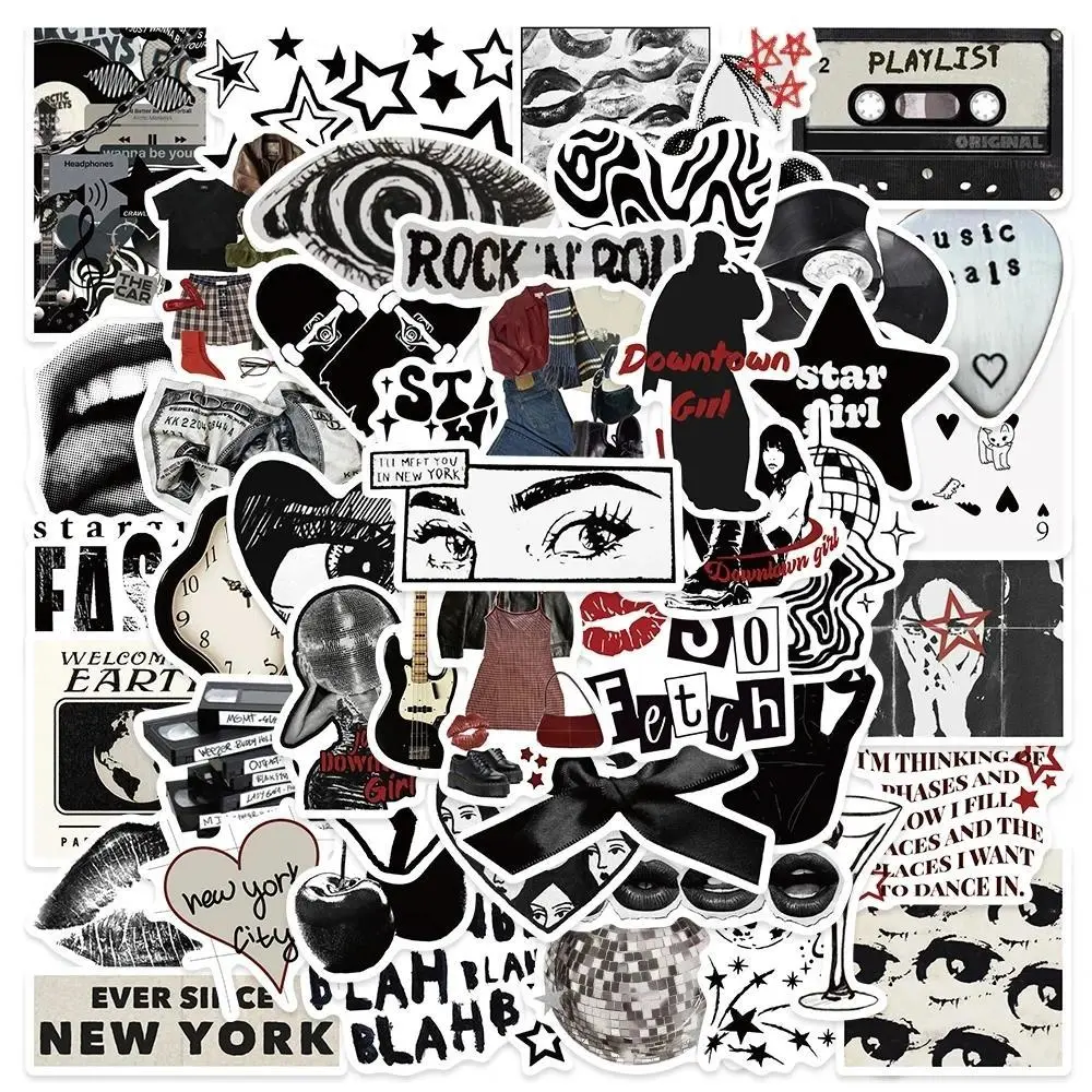 2026 Hot selling toys 50Pcs 90s 00s Retro Black And White Y2K Girls Stickers Downtown Girls Stickers For Laptop Luggage Guitar Skateboard Vinyl Decals Internet-famous toy