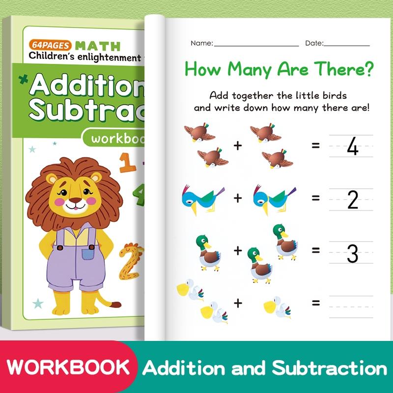 64 Page Math Practice Book, Repeated Tracing Numbers 1-10, Early Education Addition Subtraction, Cartoon Monster Theme, Easter Christmas Gift
