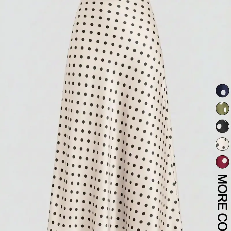Women's Polka Dot Print Midi Skirt, High Waist, A-Line Flared Hem, Smooth Draped Flowy Woven Fabric, Daily Casual Commute Date Evening Party Vacation Wear, French Retro Elegant Chic Style