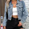 Women's Vintage Short Denim Jacket Coats, Single Button Long Sleeve Denim Top, Casual Daily Wear, Stylish Short Denim Outerwear