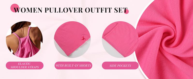 UANEO Women's Summer Sleeveless Mini Dress V Neck Spaghetti Straps Athletic Built-in Shorts Sundress