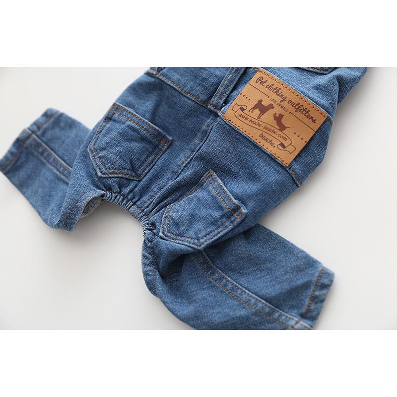 Vintage Denim Dog Jumpsuits - Washed, Stretchy, Skin-Friendly Overalls with Adjustable Straps, Free Movement Design, 1-Piece Suspender Pants for Small-Medium Dogs’ Daily Walking