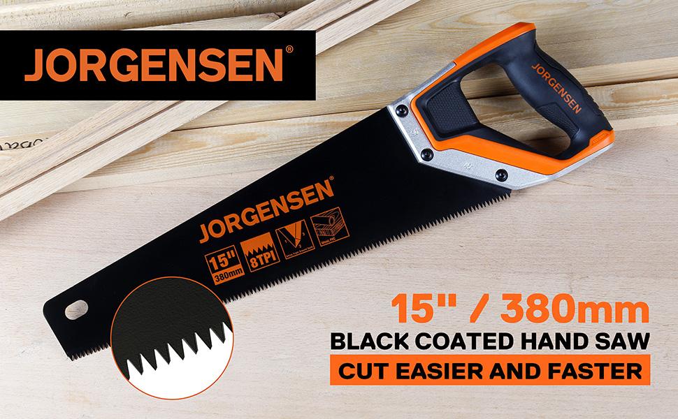 #JumpstartSale JORGENSEN 15” Hand Saw, Black Coated Coarse Handsaw 8TPI for Wood Cutting, Ergonomic Non-Slip Aluminum Handle for Sawing, Trimming, Gardening, Pruning, PVC