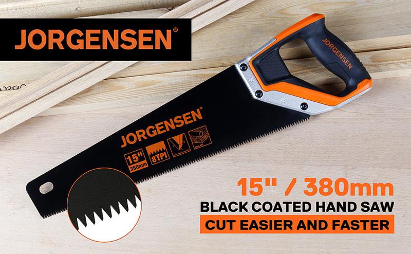 #JumpstartSale JORGENSEN 15” Hand Saw, Black Coated Coarse Handsaw 8TPI for Wood Cutting, Ergonomic Non-Slip Aluminum Handle for Sawing, Trimming, Gardening, Pruning, PVC