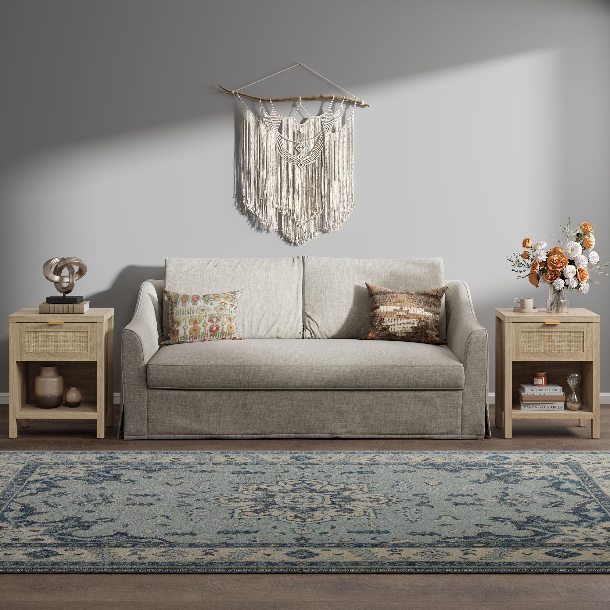 SICOTAS Classic Rattan Nightstands - Unique Farmhouse Style Bedside Table with Drawer and Open Shelf, Durable Engineered Wood Construction, Versatile Side Table for Living Room and Bedroom, Easy to Assemble, Modern Home Decor