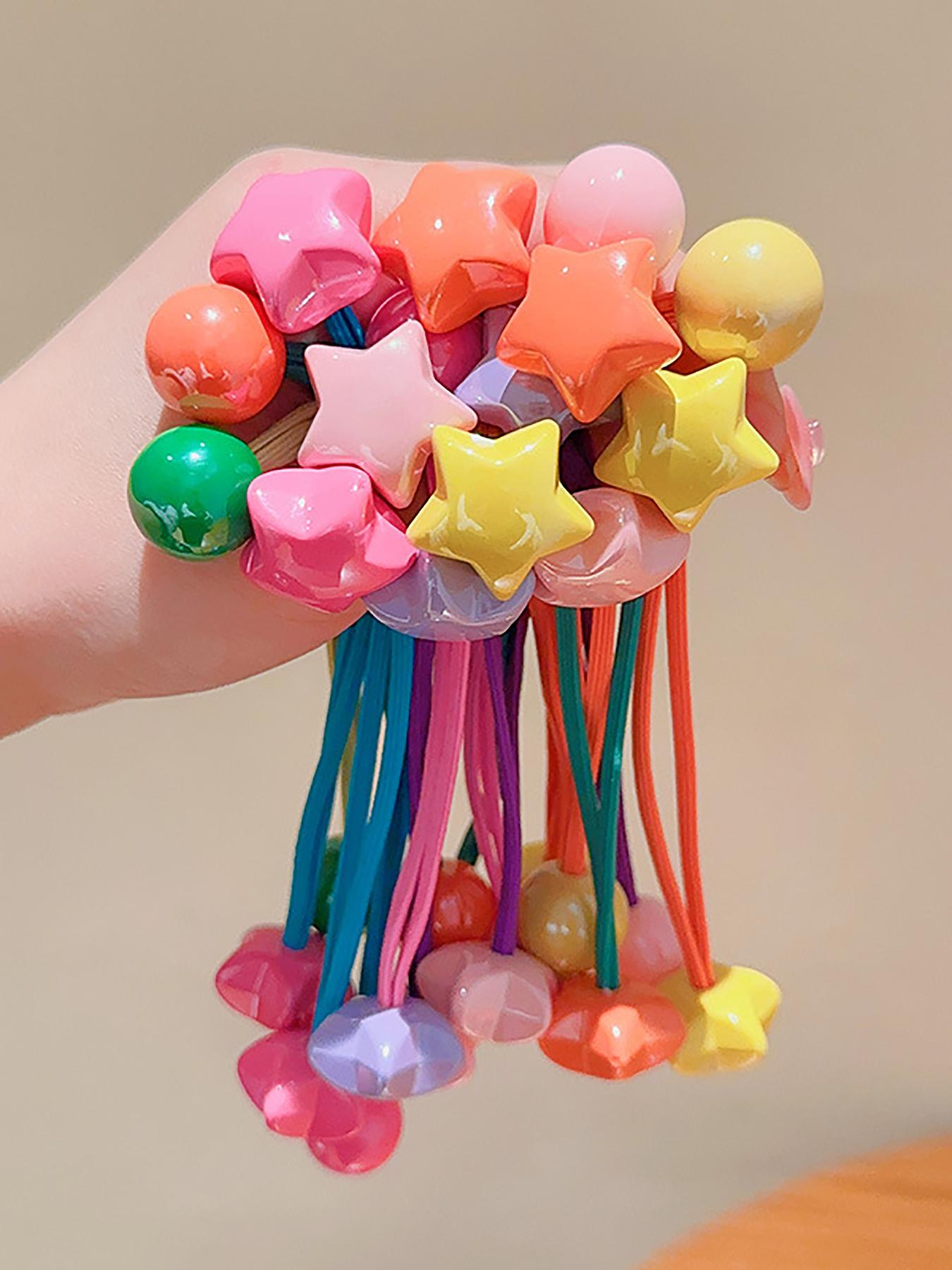 High Elasticity Hair Ties Set, Cute Star Heart Design Girly Rubber Bands for Girls & Students, Ponytail Hairstyle, Rainbow Colors, No Damage, Random Selection, Elastic Hair Accessory, Cute Hair Accessories