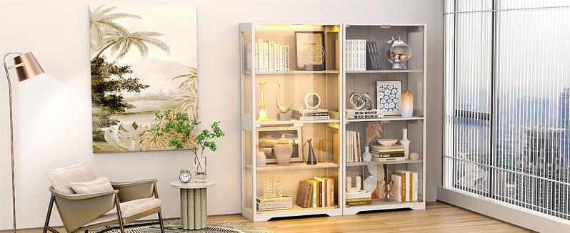 MIIFUNY Display Cabinet with Glass Doors, Storage Cabinet with 3 Color Light, 4-Tier Curio Cabinet Bookcase for Collectibles, Toys, Books, for Playroom, Bedroom, Study Room, White MIIFUNY Display Cabinet with Glass Doors, Storage Cabinet with 3 Color Light, 4-Tier Curio Cabinet Bookcase for Collectibles, Toys, Books, for Playroom, Bedroom, Study Room, White