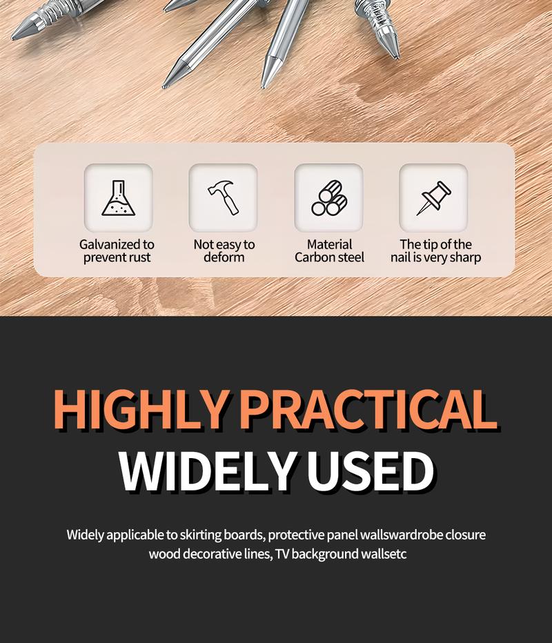 SOPAMI 200 Count Non-Marking Double-Headed Skirting Nails Sturdy Damage-Free Wall Installation Kit for Easy Application Functional Mounting Nails for Baseboards Wall Panels Furniture Cover Plates No Drilling Required