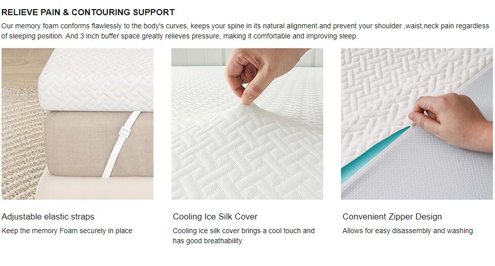 3 Inch Cooling Memory Foam Mattress Topper Twin Size, Gel-Infused Mattress Pad Cover for Back Pain,Bed Topper with Removable & Washable Bamboo Cover