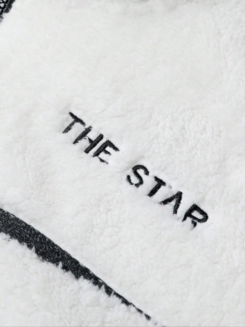 Men's Faux Fur Jacket with Star Pattern, High Durability, Y2K，Full Sleeve Design, Front Zipper, Casual Commuter Wear, Gift for Him