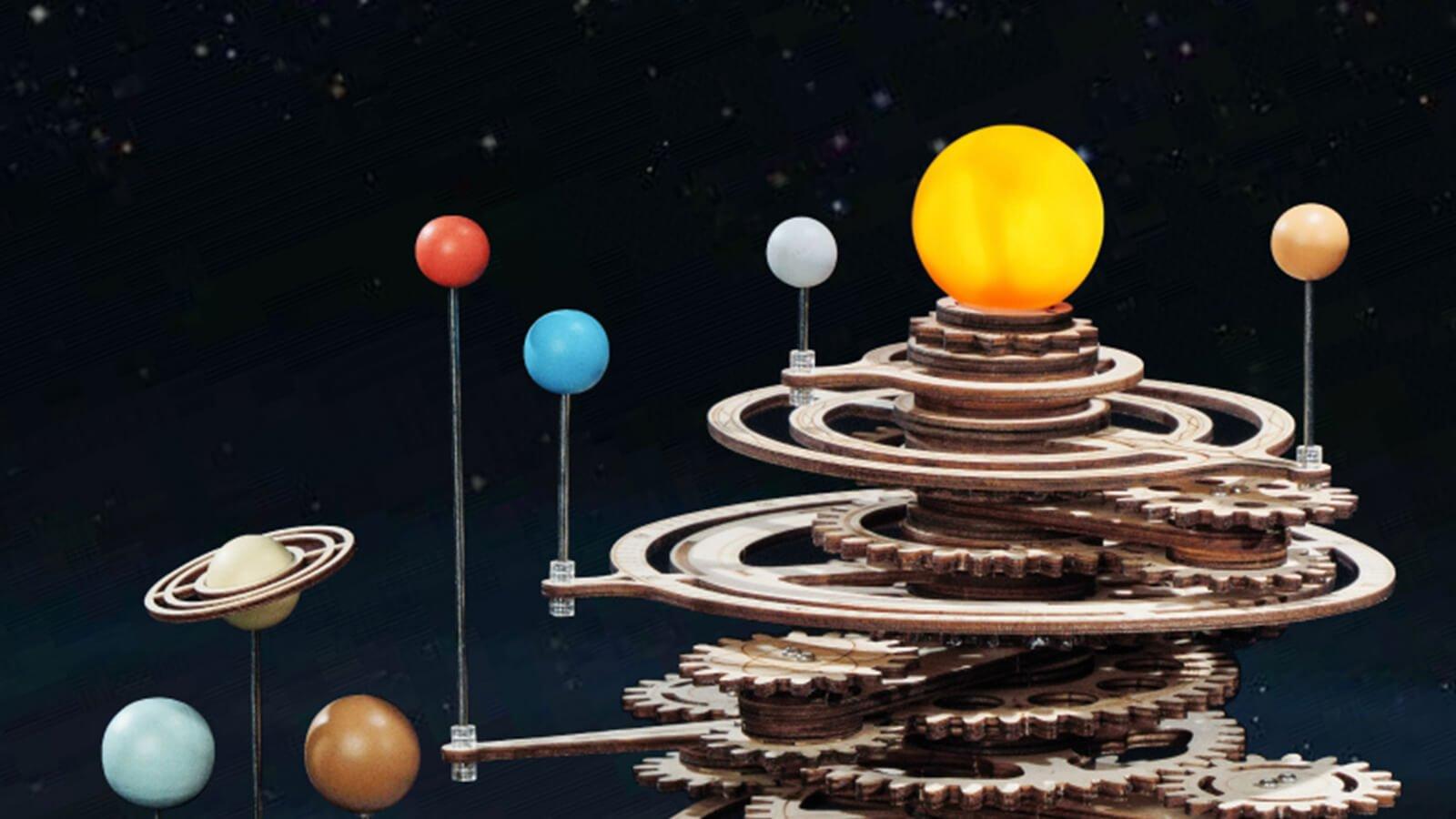 Robotime-ROKR Orrery ST001 3D Wooden Puzzle Solar System Model Kit for Adults Teens - Laser Cut Gears Orbit 8 Planets Educational Craft Toy