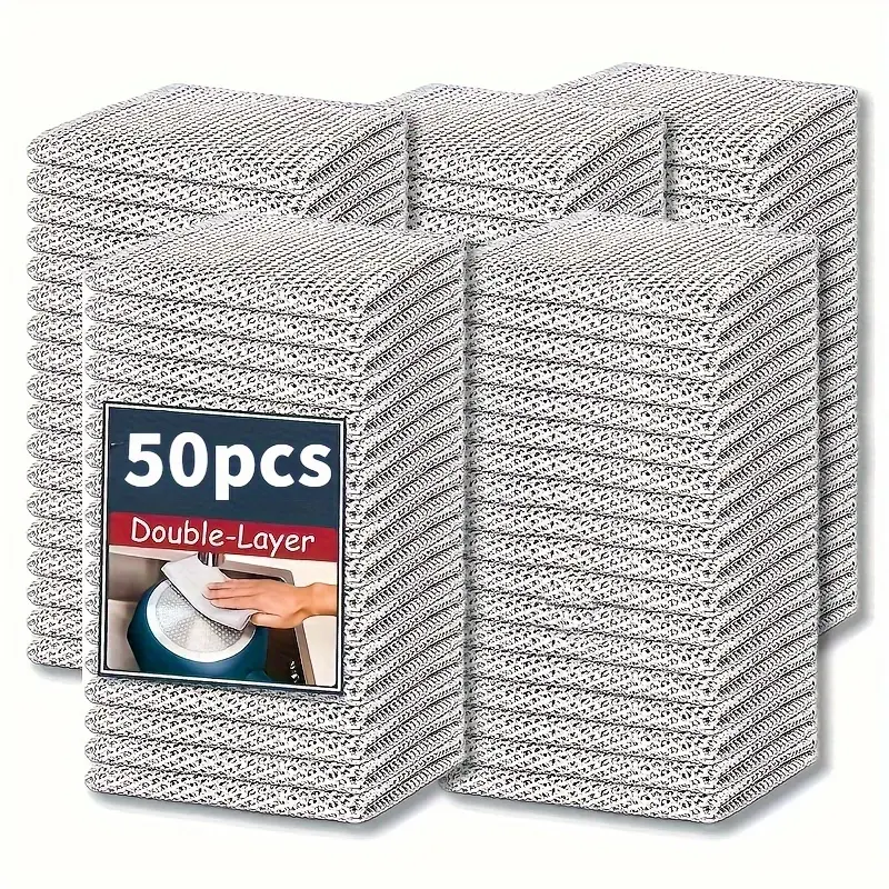 50 Pieces Modern Stainless Steel Kitchen Scrubbers - Scratch-Resistant, Reusable Knitted Cloths for Wet & Dry Dish, Pot and Pan Cleaning - Anti-Pilling Home Care Sponges & Scouring Pads