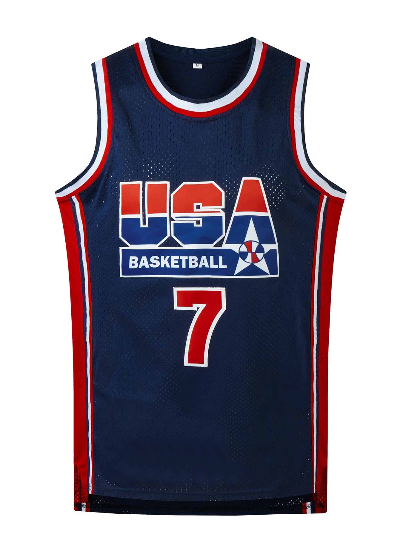 USA Basketball Jersey #7#12#15 Dream Team Basketball Uniform Sewing Embroidery Retro USA Basketball Shirt Breathable Mesh Classic American Basketball Apparel Men's Sports Jersey Sleeveless Jersey Basketball Game/Training Wear/ Outdoor Sports /Fan Apparel