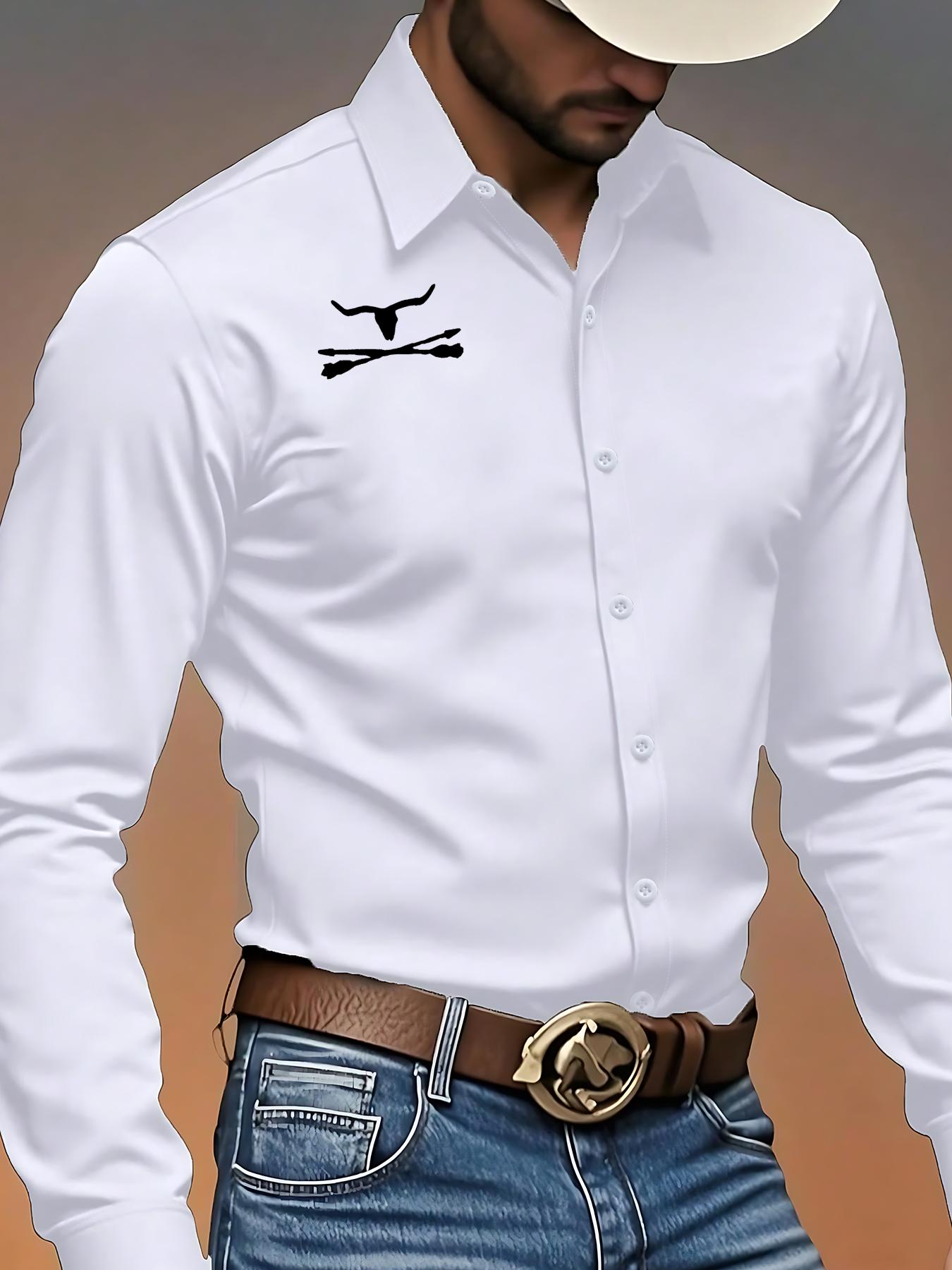 Men's Autumn Casual Long Sleeve Fitted Shirt, Trendy Denim Print Design, Modern Style, Fashionable & Versatile, Comfortable Fit