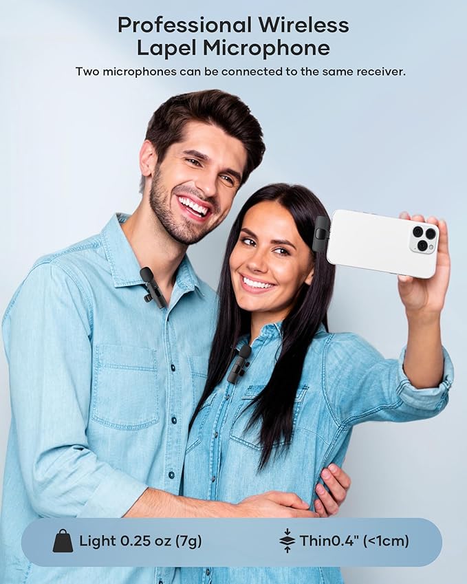 2 Pack Lavalier Microphone for iPhone iPad and Android Phone, Lapel Mic Plug and Play Wireless Mic Noise Reduction Mini Microphone for Video Recording Interview Podcast Vlog YouTube Tiktok