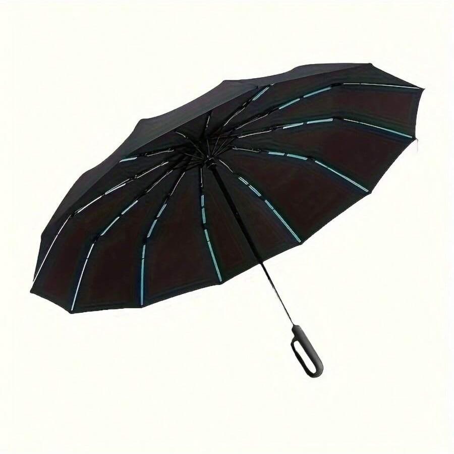 1 automatic opening and closing heavy-duty 12 bone windproof umbrella, dual windproof design - automatic button operation, all-weather waterproof and windproof, with handle, sturdy iron frame, foldable storage