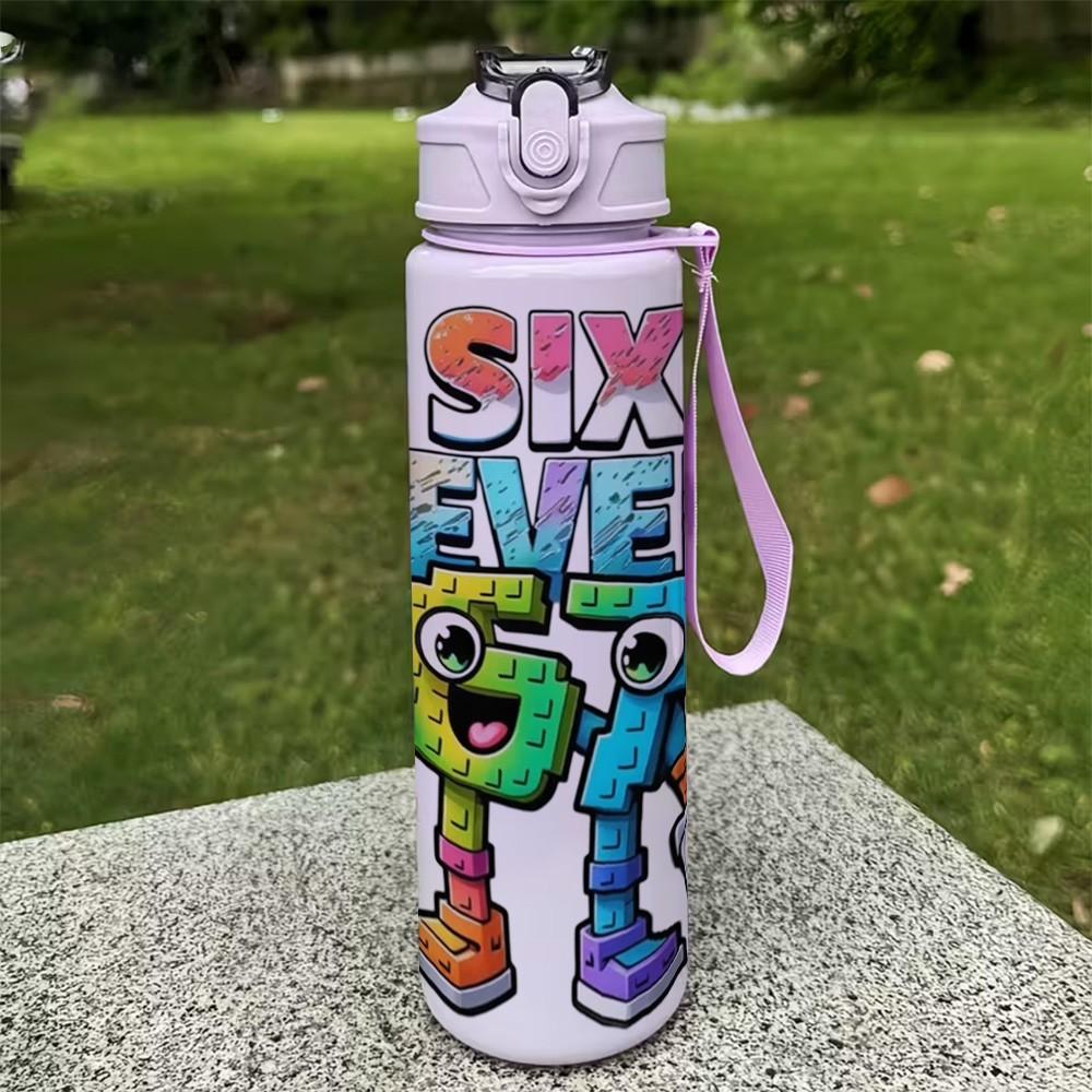 1pc Plastic Water Bottle, Crossbody Water Bottle, Blue,Pink, Printed Design Plastic Sports Bottle, Flip Top, Reusable, 25oz 750ml Lightweight Leak Proof Travel Drinks Bottle Running, Ideal Gift for Birthday, Easter, Valentine's Day