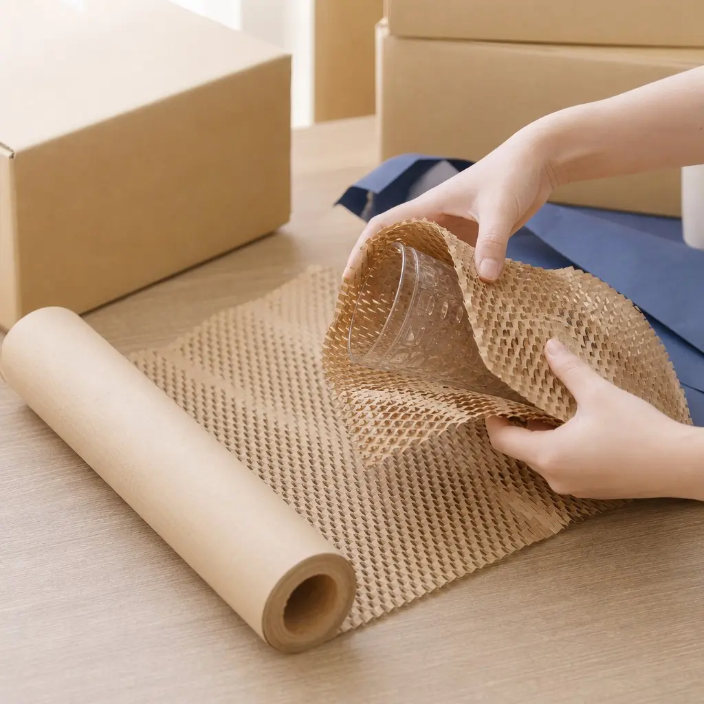 Eco-Friendly Honeycomb Kraft Paper Roll 50cm X 9m, Biodegradable Buffer Packaging Paper, Moving, Transport, Glass & Ceramic Protection