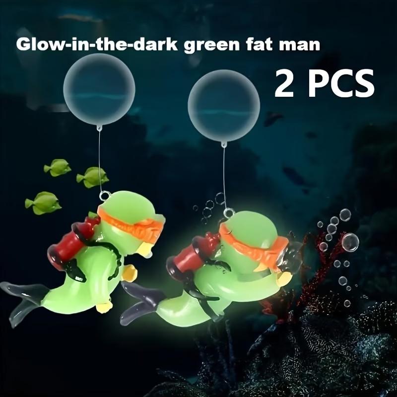2-Pack Glow-In-The-Dark Aquarium Decor, Floating PVC Fish Tank Scene, Fluorescent Fish & Diver Figurines, Low Maintenance, Freshwater/saltwater