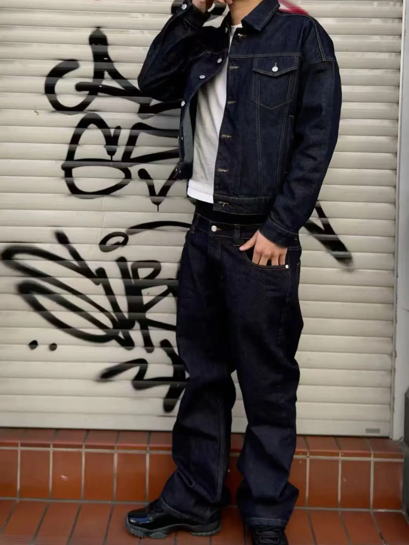 【Black Friday】Men Denim 2 Pieces Set, Casual Jacket and Loose Fit Wide Leg Pants, Spring/autumn Streetwear, Boyfriend & Husband Chore Jacket