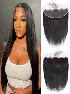 13×4 Lace Frontal Hairpiece — Straight, 100% Human Hair. Pre-plucked hairline, free parting, adds volume. 16 inches, Natural Black.