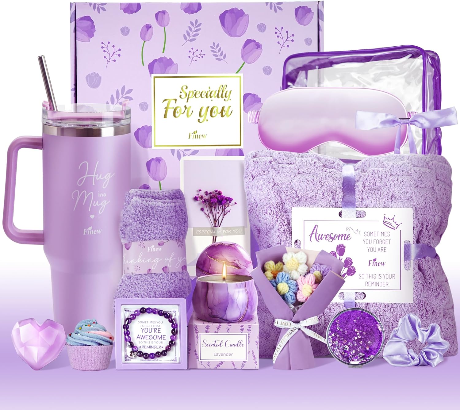 15PCS Care Package with Luxury Flannel Blanket and 40 oz Tumbler, 15PCS Birthday Gifts for Women, Relaxing Spa Gifts Baskets for Her,  Valentines, Mothers Day, Christmas Women's Gift for Mom, Wife, Friends