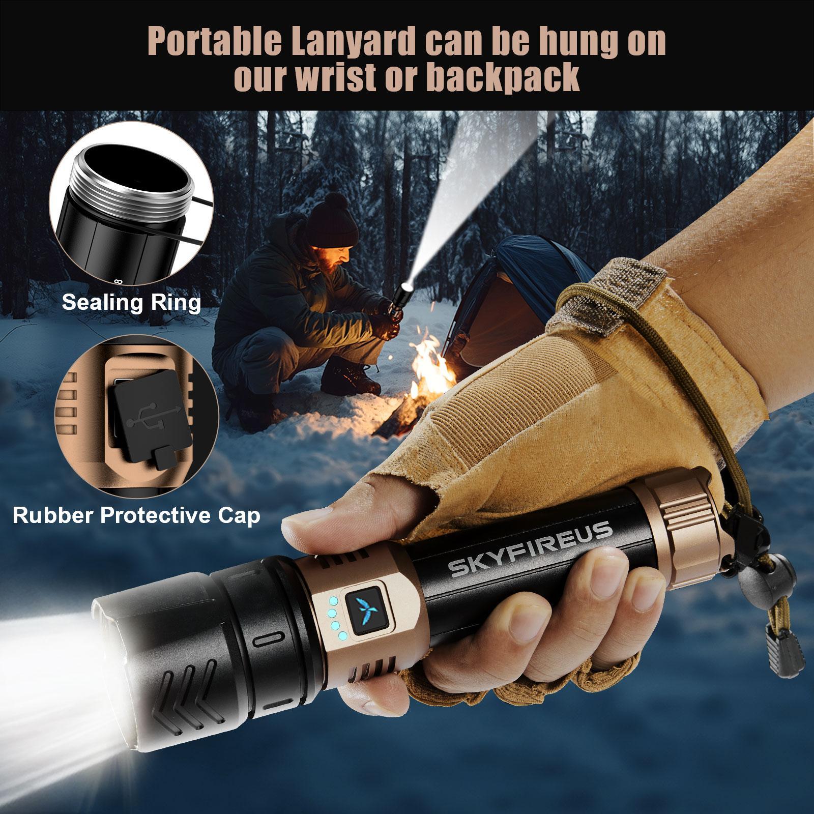 SKYFIRE 1097 LED Flashlight – Ultra Bright Rechargeable Torch with Ignition Lens, Zoom Focus, 4 Light Modes, Waterproof Tactical Flashlight for Camping, Outdoor, Emergency & Gifts
