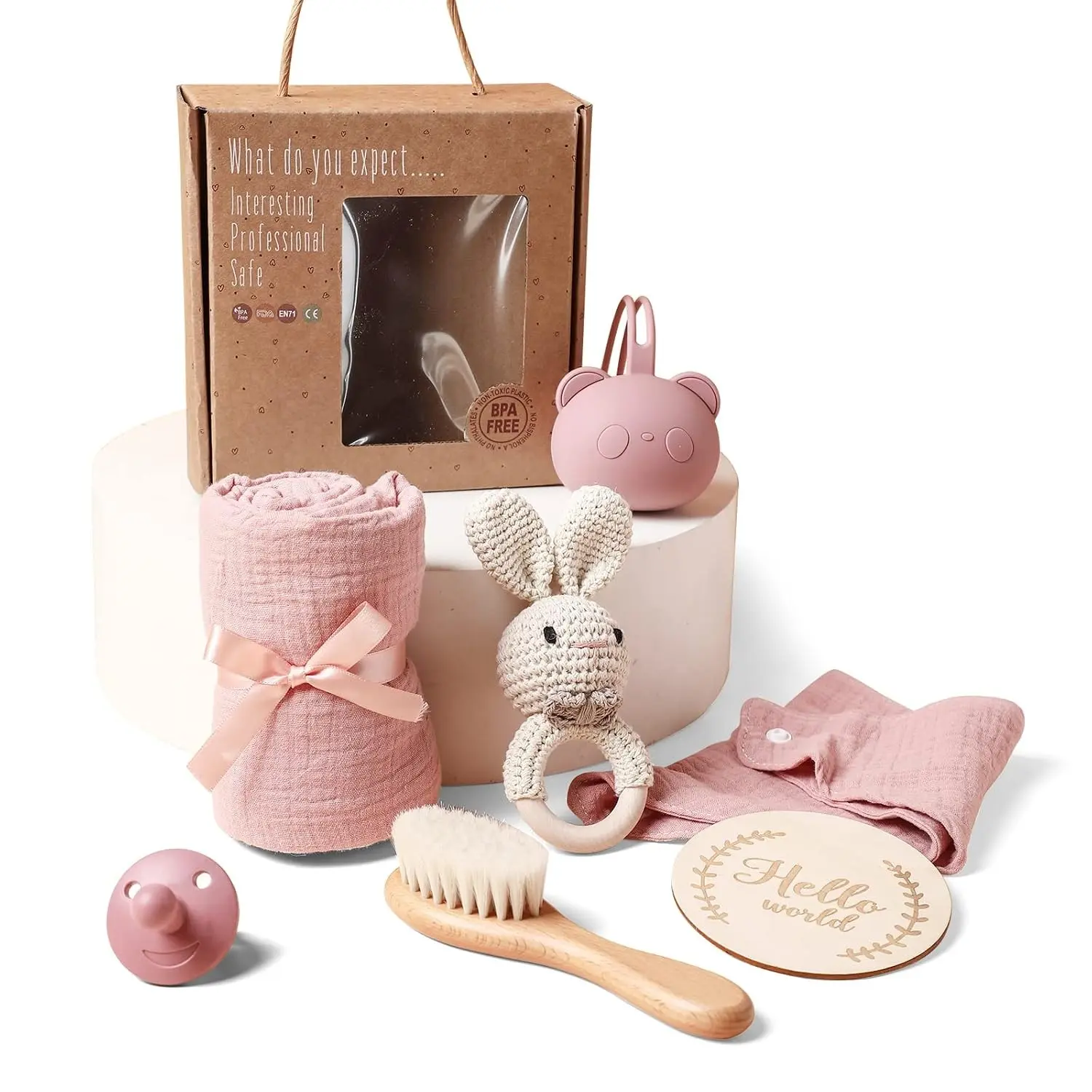 Newborn Baby Gift Set - Baby Essentials Bath Set with Blanket and Rattle - Baby Shower Gift for Baby Girls & Boys(Gift)