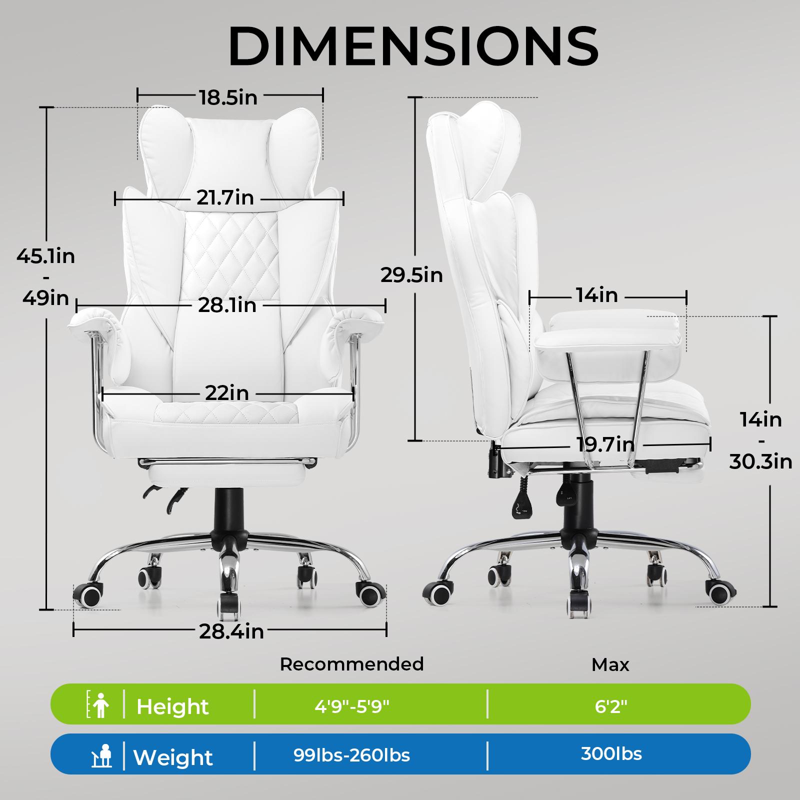 GTPLAYER Ergonomic Big and Tall Office Chair - Ergonomic Chairs for Executives, Wide Seat, Pocket Spring Lumbar Support, Outward Fixed Soft Armrests, Adjustable Footrest, Adjustable Seat Height (New Year Sale)