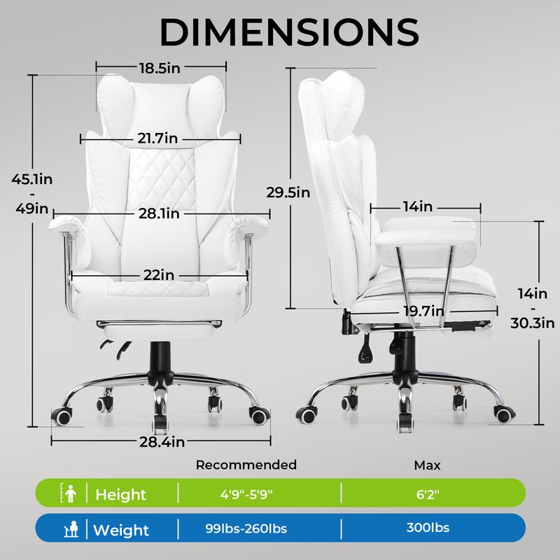 【New Year Sale】GTPLAYER Big and Tall Office Chair with Pocket Spring Lumbar Support, Ergonomic Comfortable Wide Office Chair with Outward Fixed Soft Armrests and Footrest Adjustable Sofa Furniture Comfy