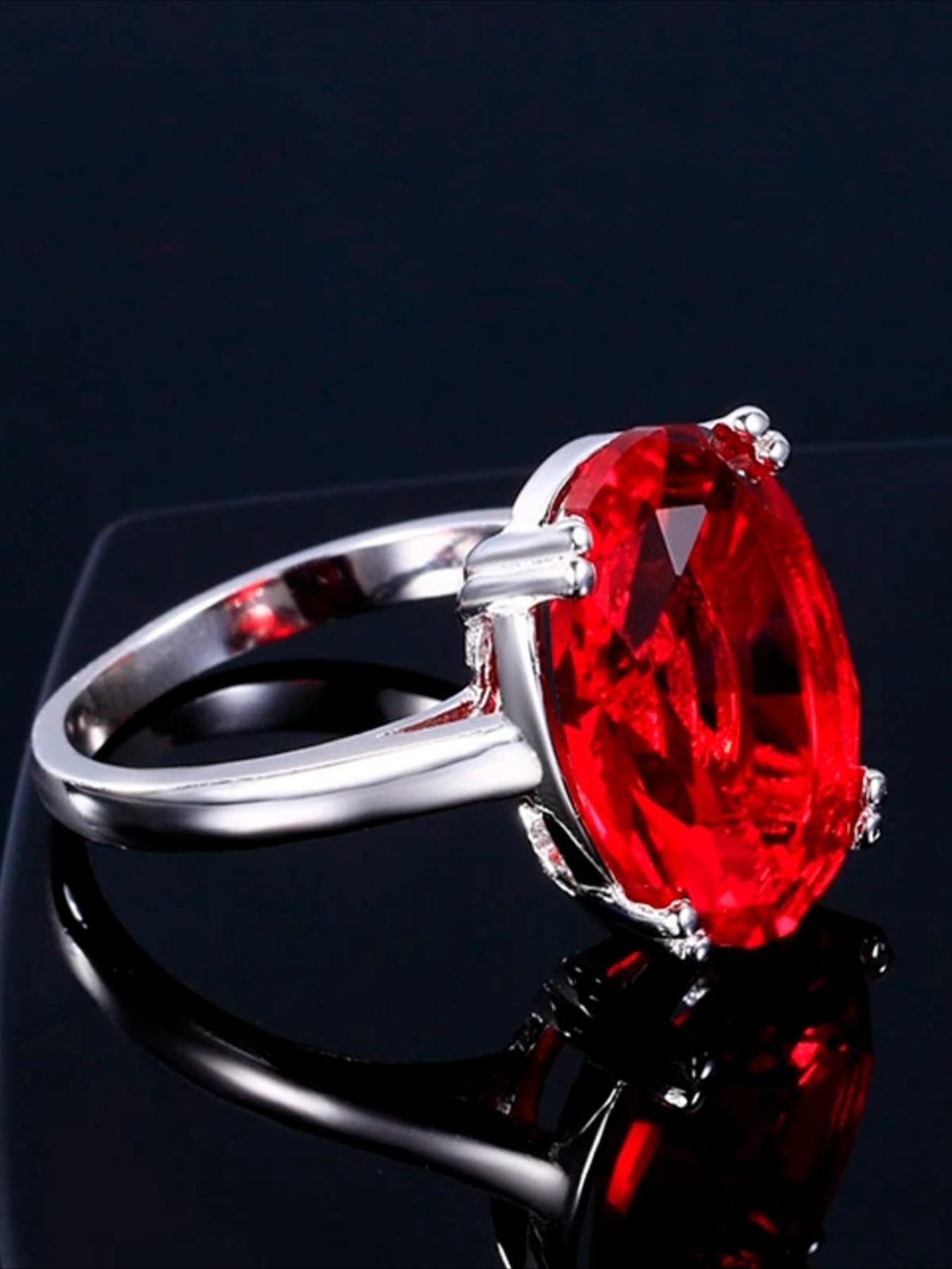 Red Ruby Oval Egg Shape Gemstone Silver Plated Wedding Rings For Women Bridal Fine Jewelry Engagement Bague Accessories GIft