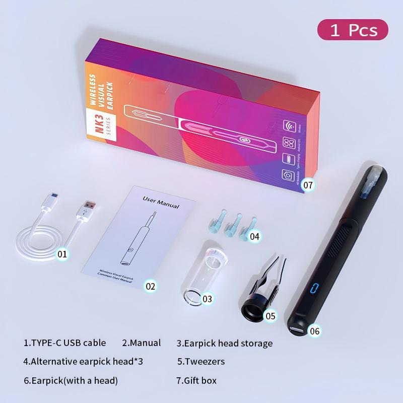 Ear cleaning tool | Visual ear pick, Ear Cleaner Camera, with 5 replaceable silicone soft tips, USB charging cable, a good gift