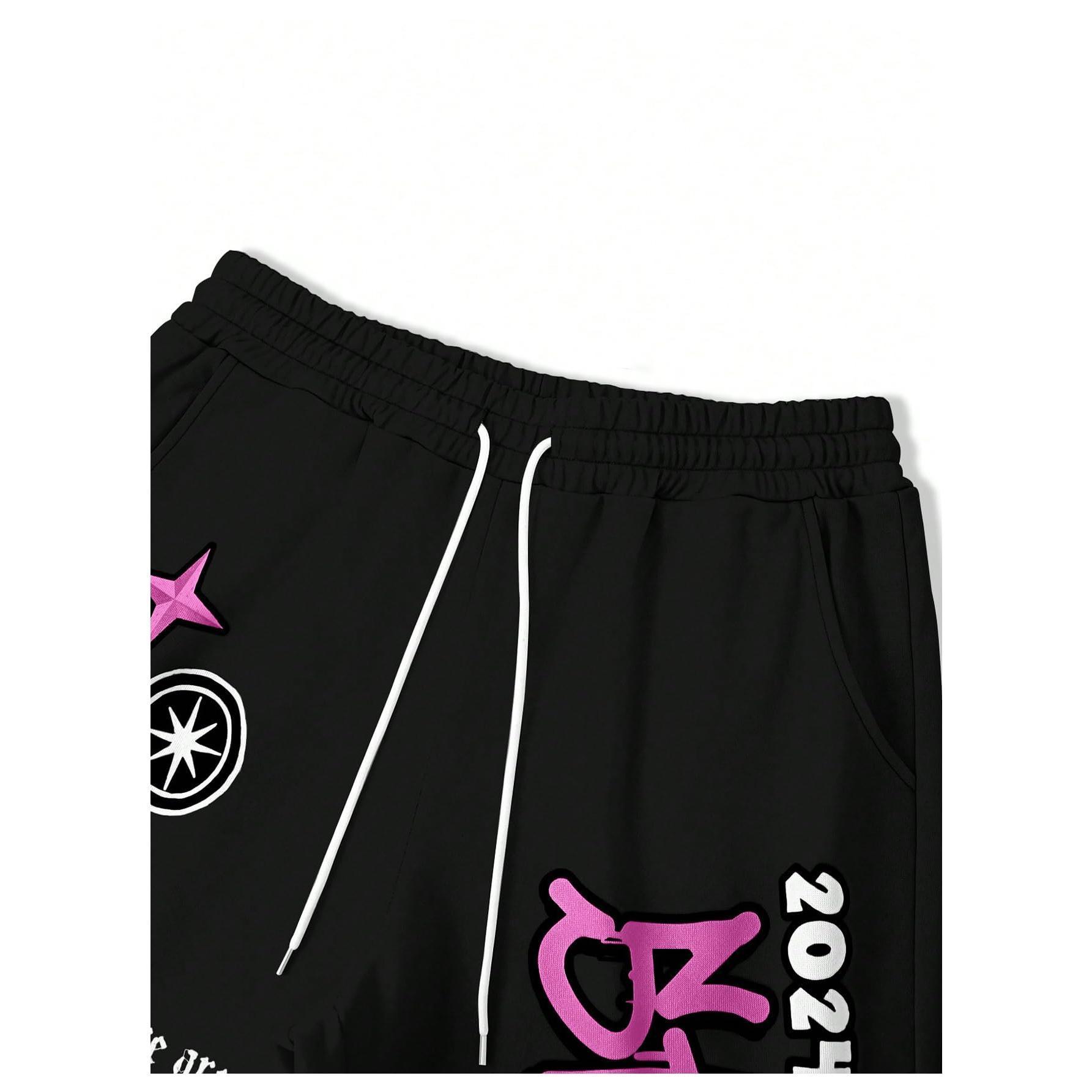 Y2k Graphic Letter Print Flare Sweatpants Drawstring Streetwear Goth Pants with Pockets Y2k Graphic Letter Print Flare Sweatpants Drawstring Streetwear Goth Pants with Pockets