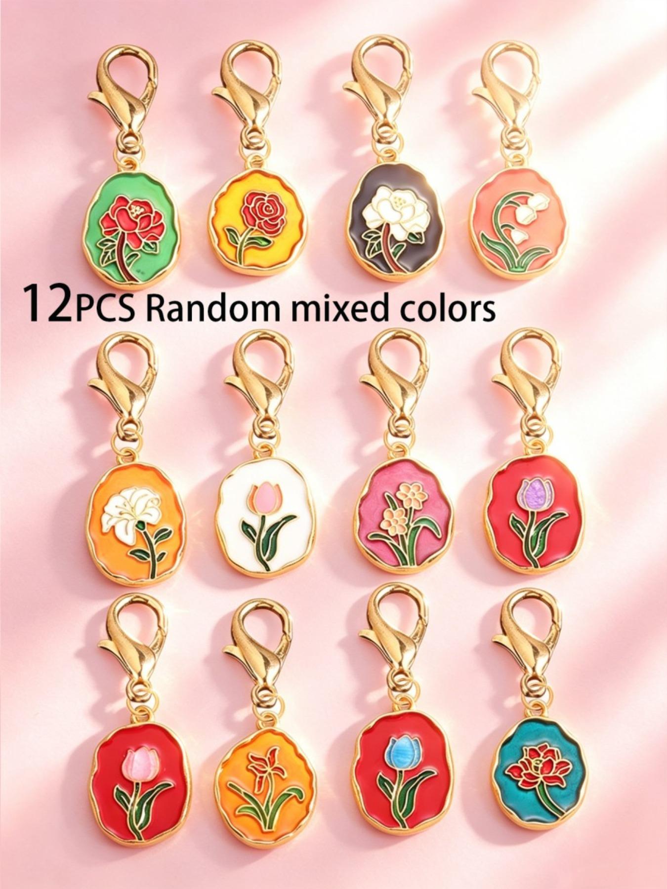 6pcs/12pcs Random Color Alloy Enamel Tulip Pendant, Vibrant Flower Keychain for Bags Set, Cute Bag Charm for Women, Fashion Accessory, Elegant Key Ring